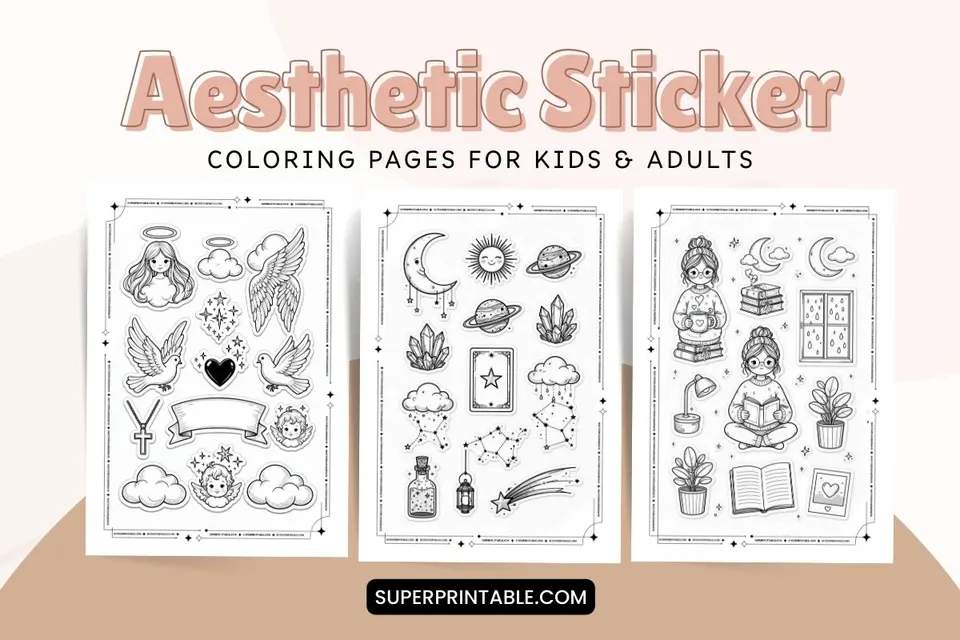 Aesthetic Sticker Coloring Pages Feature Image