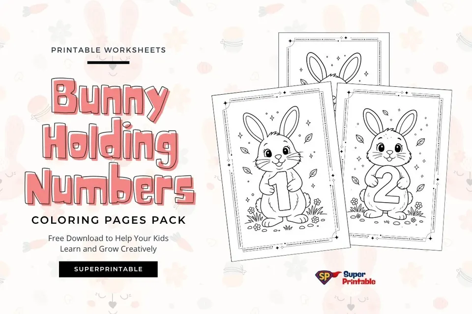 Bunny Holding Numbers Coloring Pages Feature Image