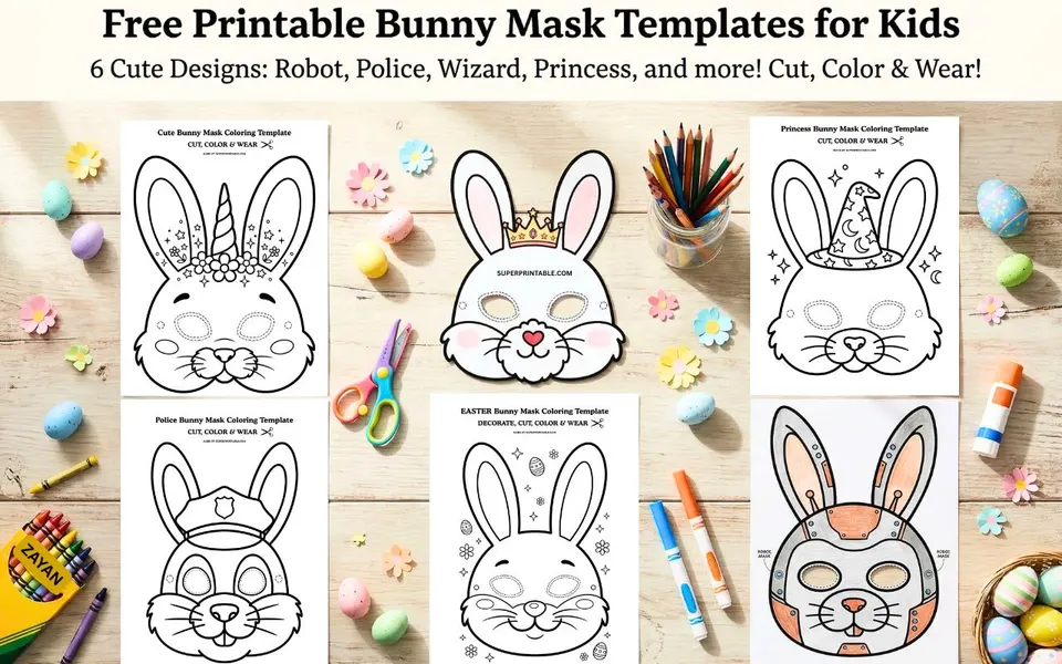 Bunny Mask Coloring Templates
