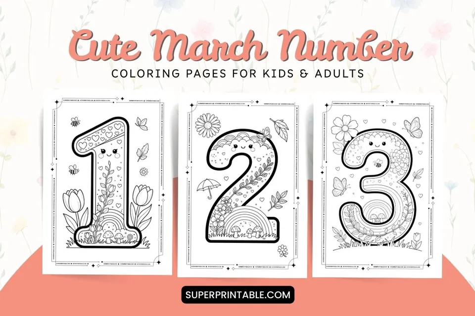 Cute March Number Coloring Pages Feature Image