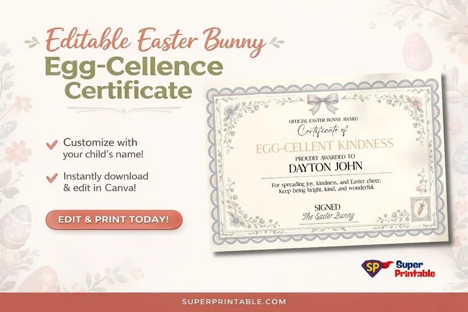 Editable Easter Bunny Egg-Cellence Certificate Feature Image