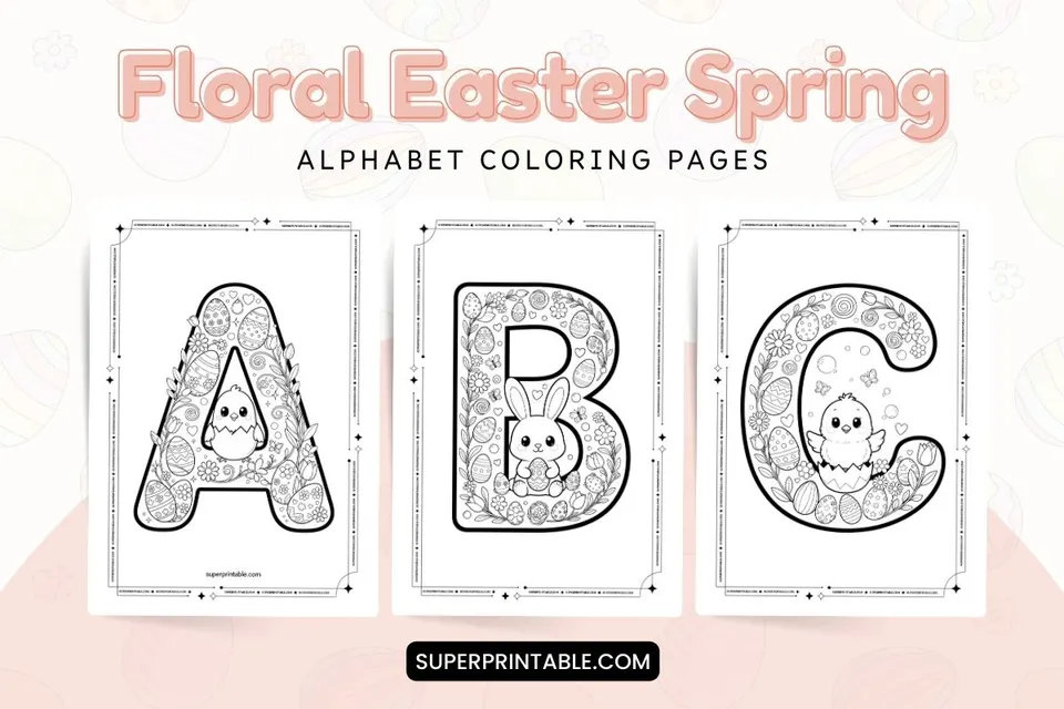 Floral Easter Spring Alphabet Coloring Pages Feature Image