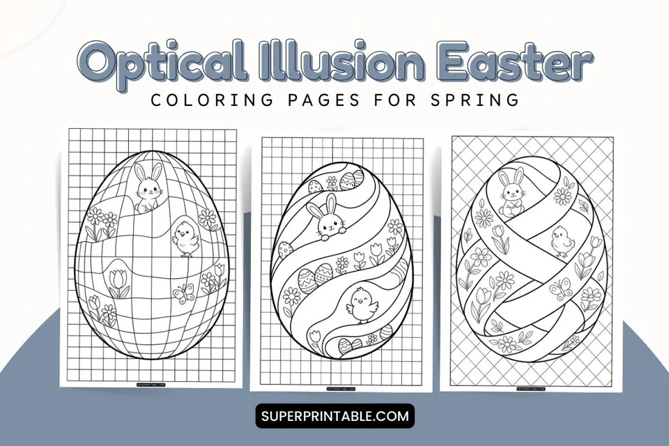Optical Illusion Easter Coloring Pages for Spring Feature Image