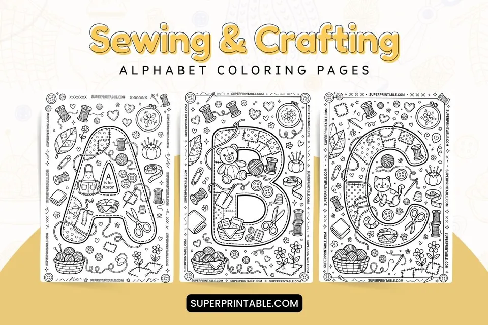 Sewing & Crafting Alphabet Coloring Pages Feature Image