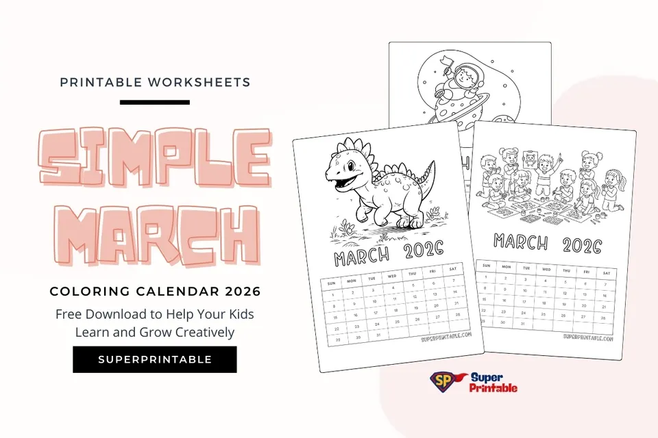 Simple March Coloring Calendar 2026 Feature Image
