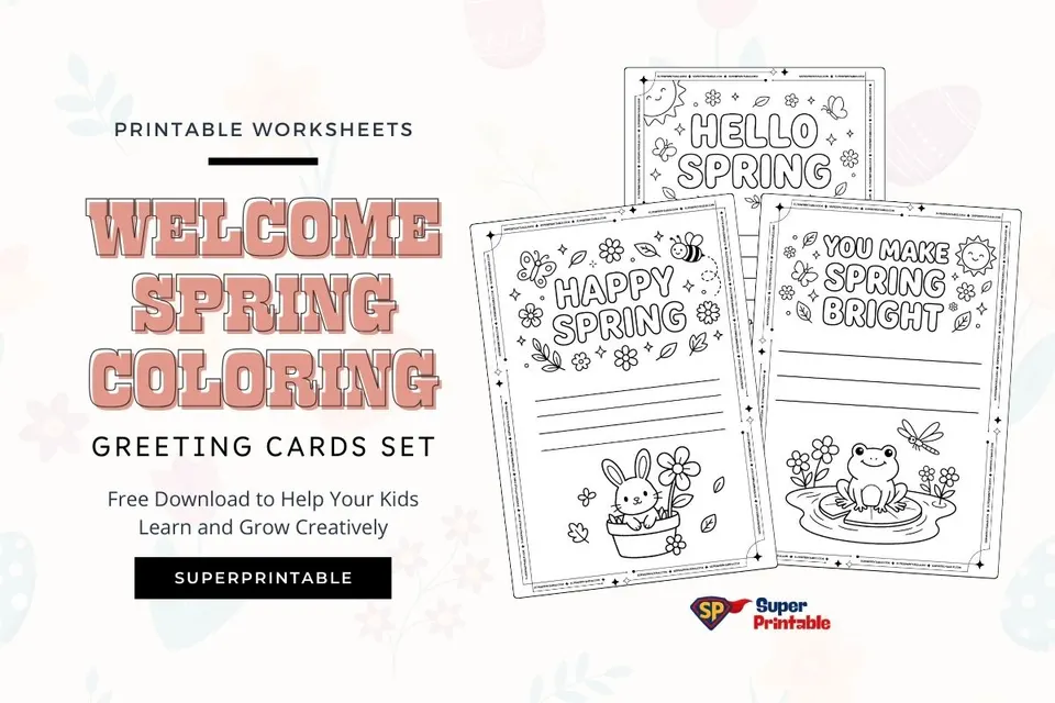 Welcome Spring Coloring Greeting Cards Feature Image
