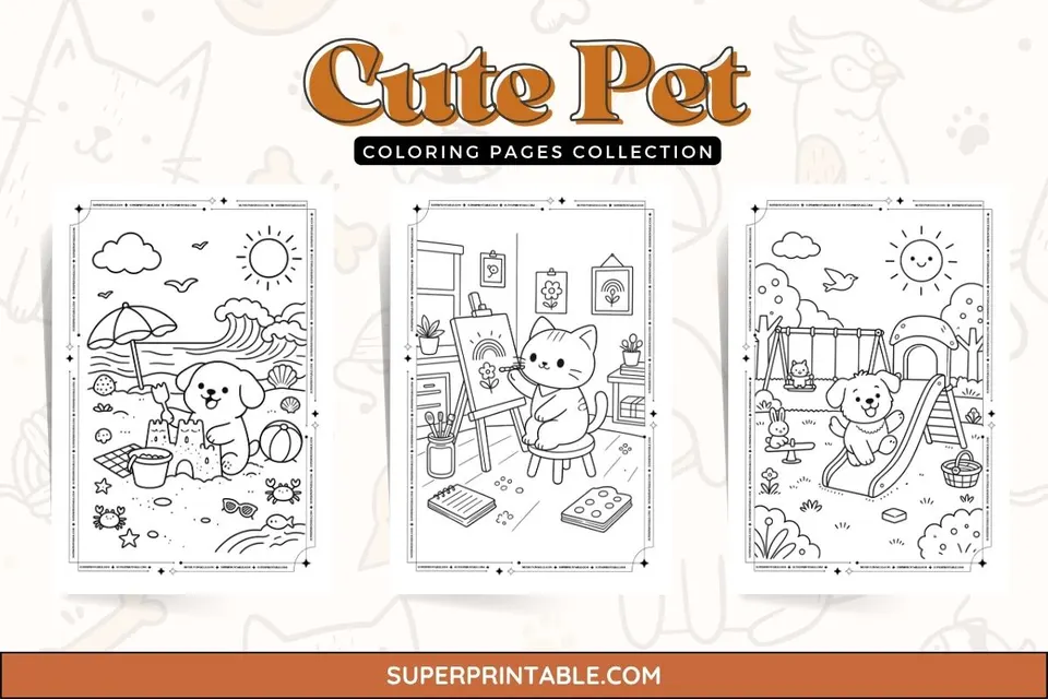 10+ Cute Pet Coloring Pages Feature Image