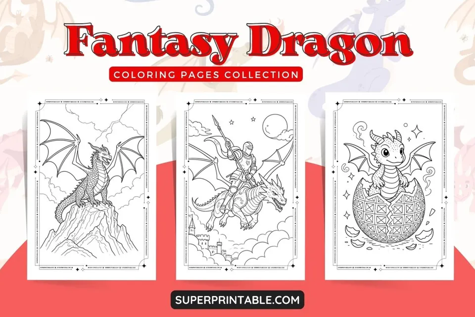 10+ Fantasy Dragon Coloring Pages Feature Image