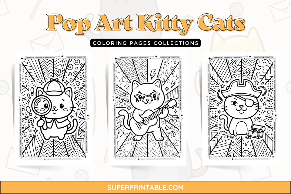 10+ Pop Art Kitty Cats Coloring Pages