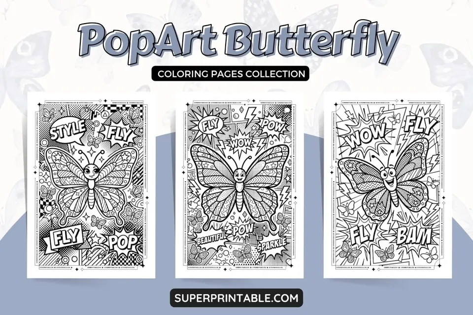 10 PopArt Butterfly Coloring Pages Collection Feature Image
