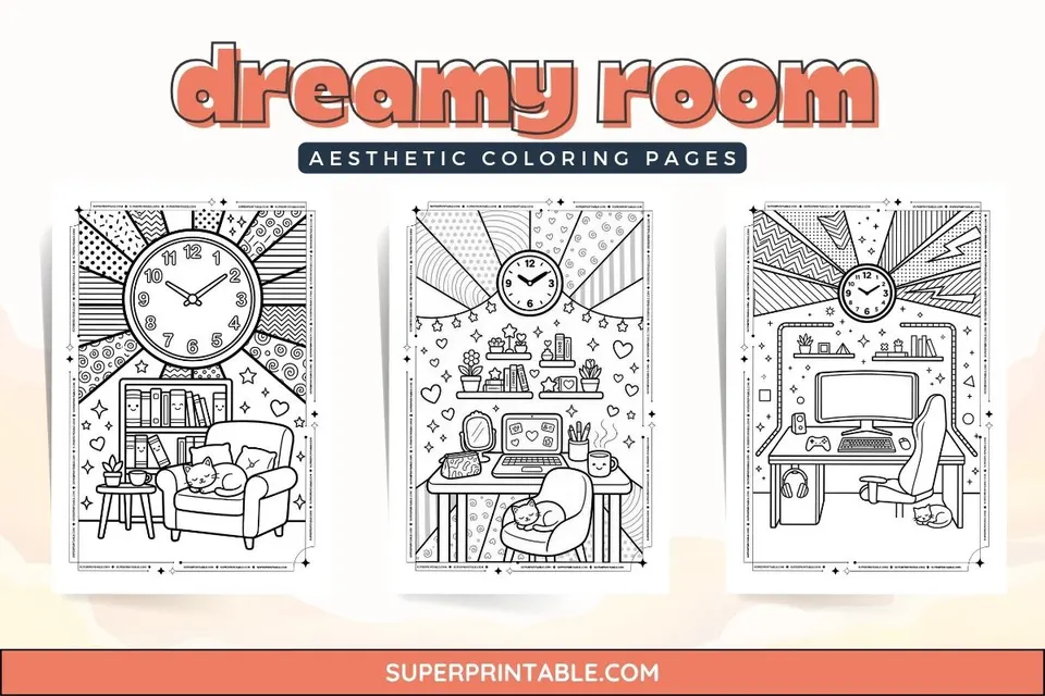 12+ Dreamy Room Aesthetic Coloring Pages Feature Image
