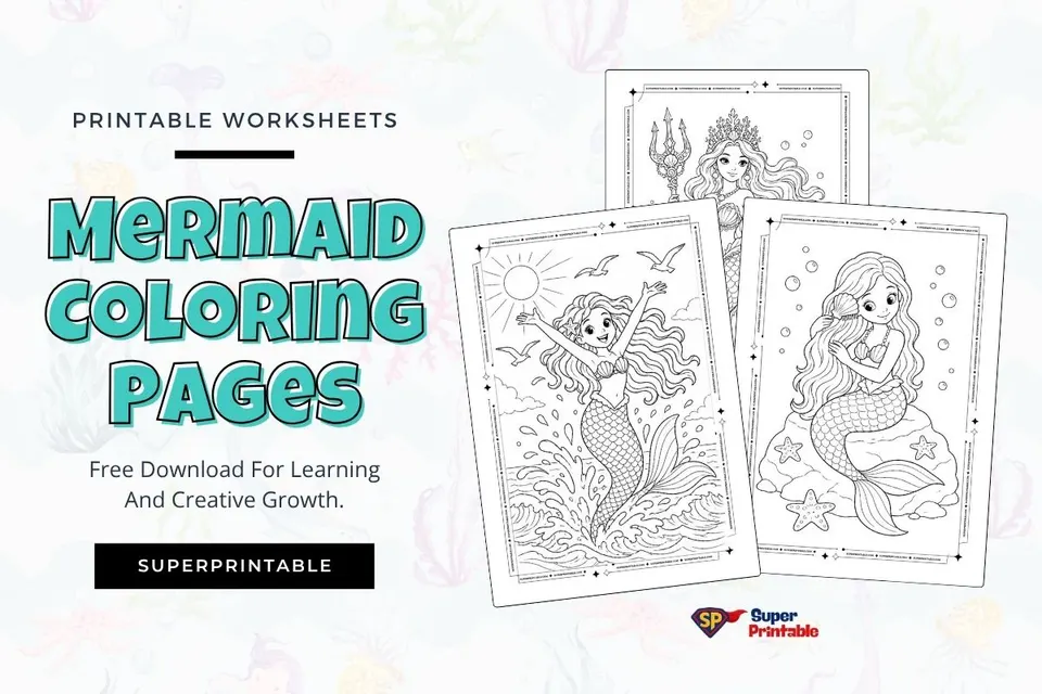 12+ Mermaid Coloring Pages Feature Image