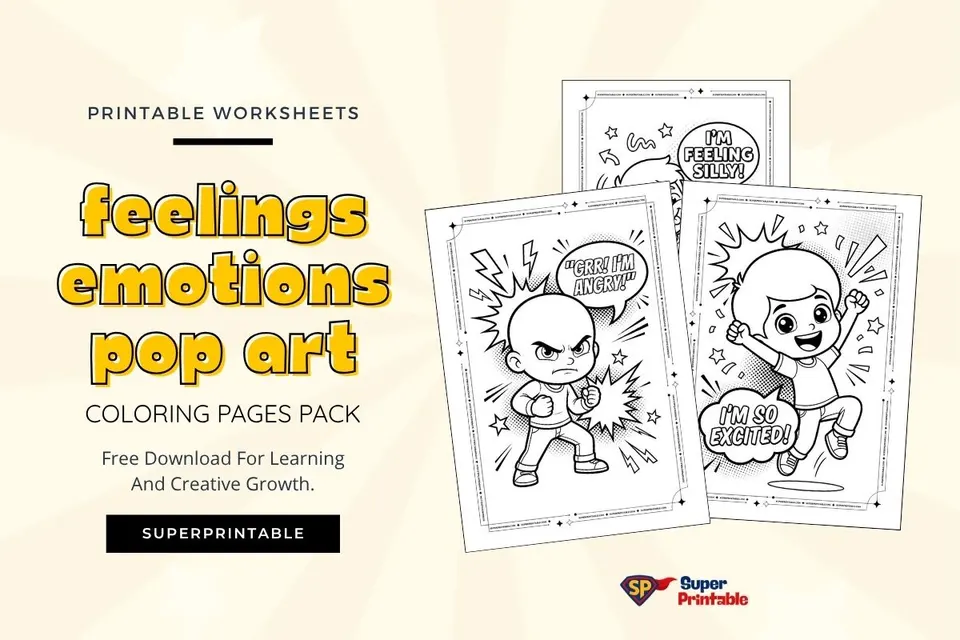 20 Feelings Emotions Pop Art Coloring Pages Feature Image