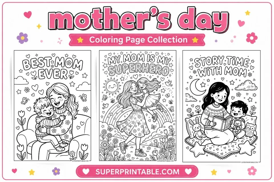 20+ Mother's Day Coloring Page Feature Image
