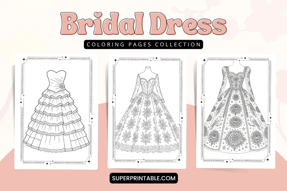 30 Bridal Dress Coloring Pages Feature Image