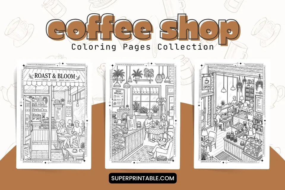 30 Coffee Shop Coloring Pages Feature Image