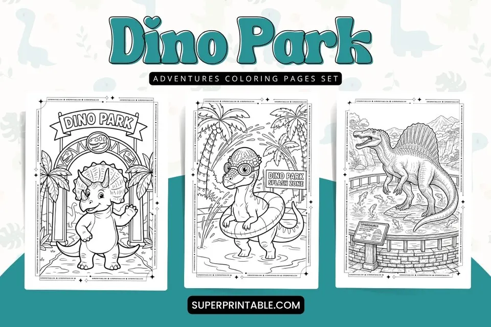 30 Dino Park Adventures Coloring Pages Feature Image