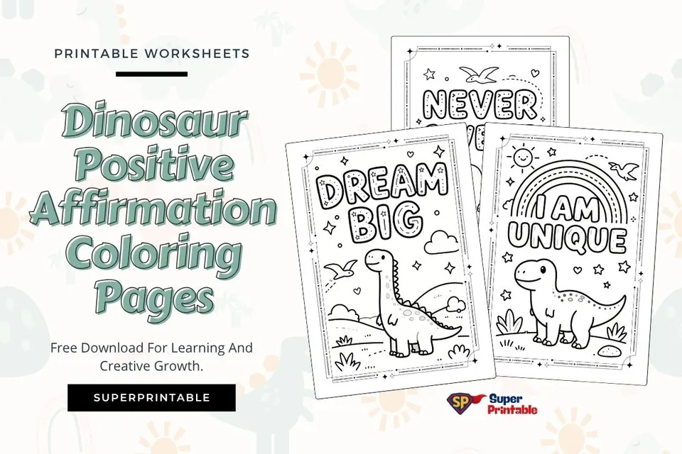 30+ Dinosaur Positive Affirmation Coloring Pages Feature Image