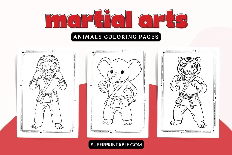 30+ Martial Arts Animals Coloring Pages Feature Image