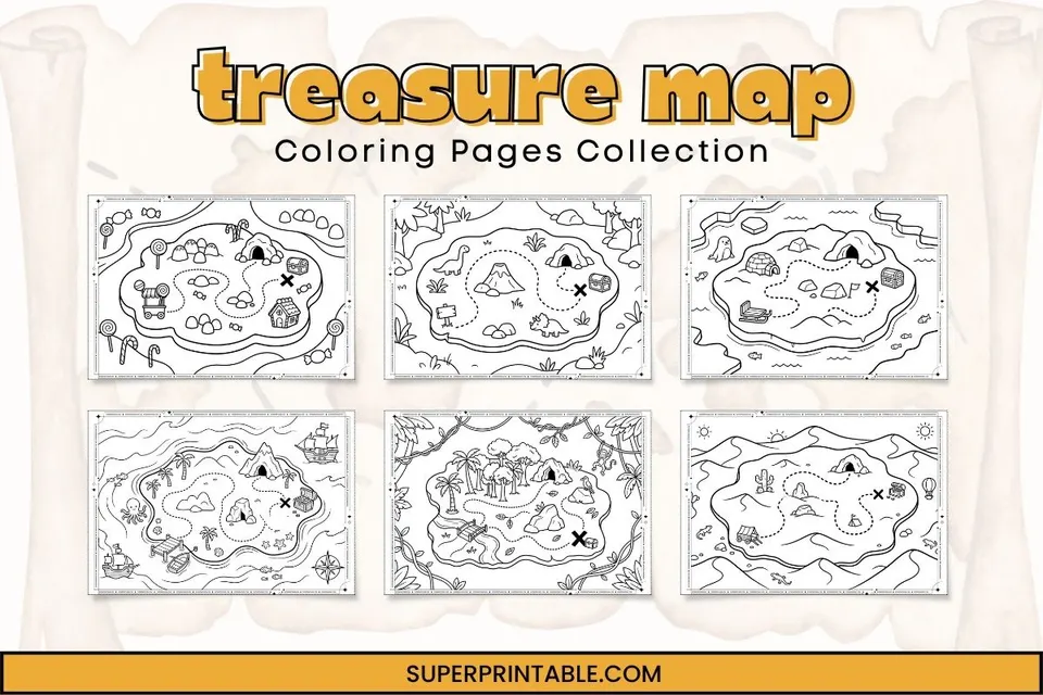 7 Treasure Map Coloring Pages Feature Image