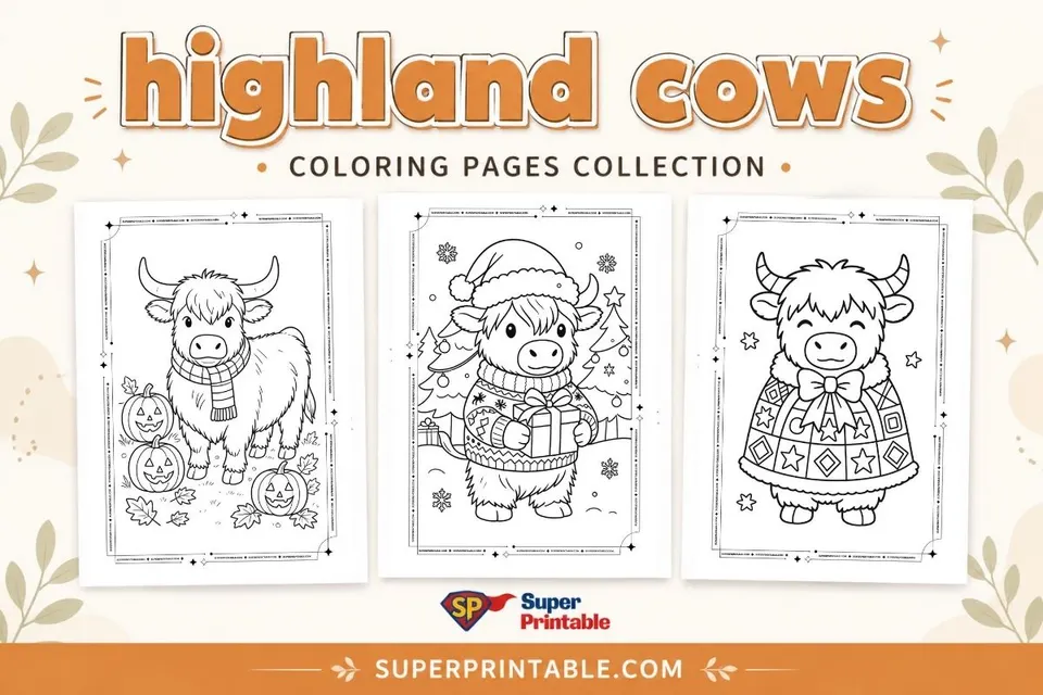 70 Highland Cows Coloring Pages Feature Image