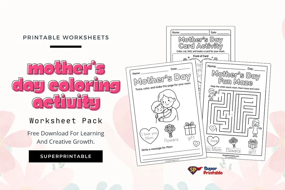 8 Mother's Day Coloring Activity Worksheet Pack Feature Image