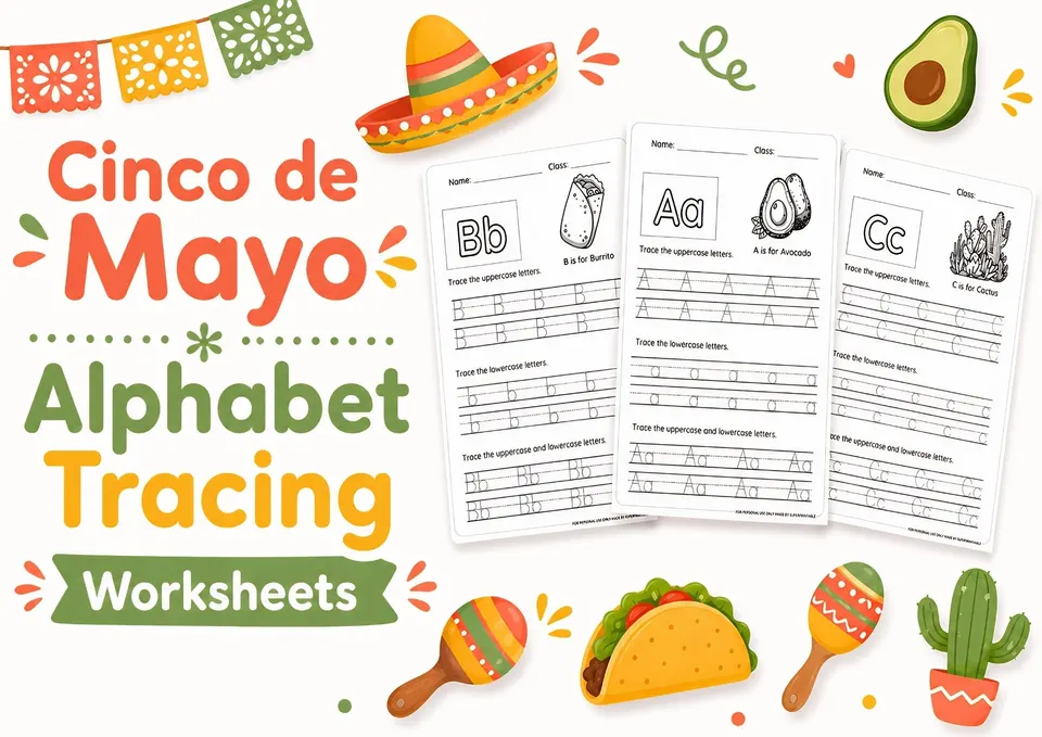 Free Cinco de Mayo Alphabet Tracing Worksheets A-Z