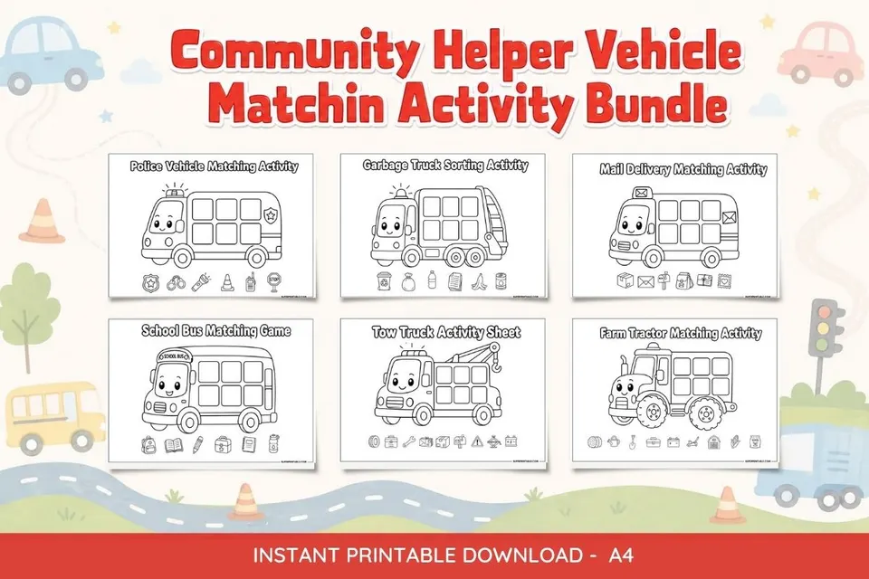 Community Helper Vehicle Matchin Activity Bundle Feature Image