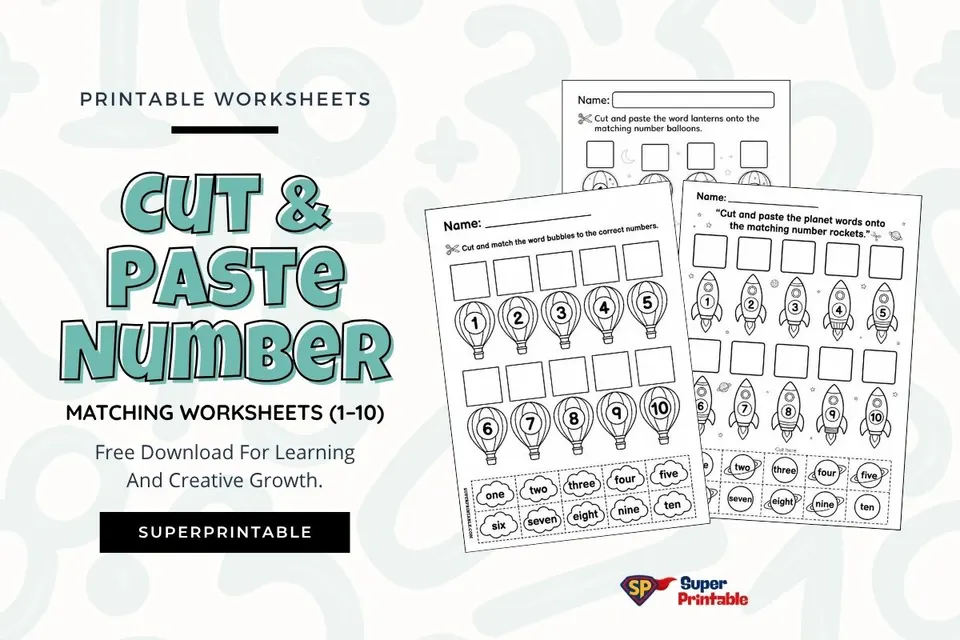 Cut & Paste Number Matching Worksheets (1–10) Feature Image