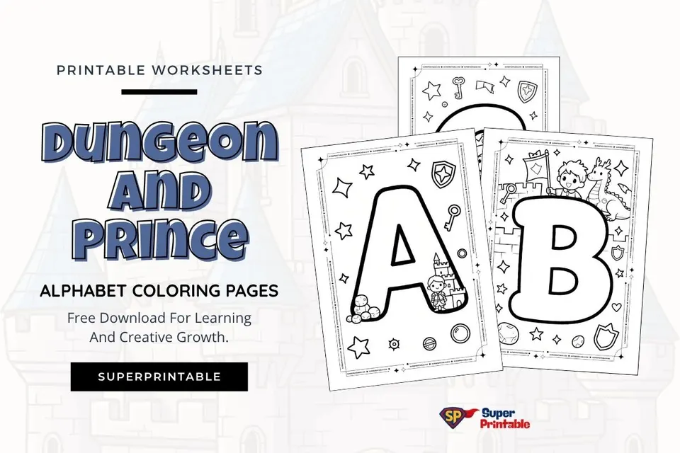 Dungeon and Prince Alphabet Coloring Pages Feature Image