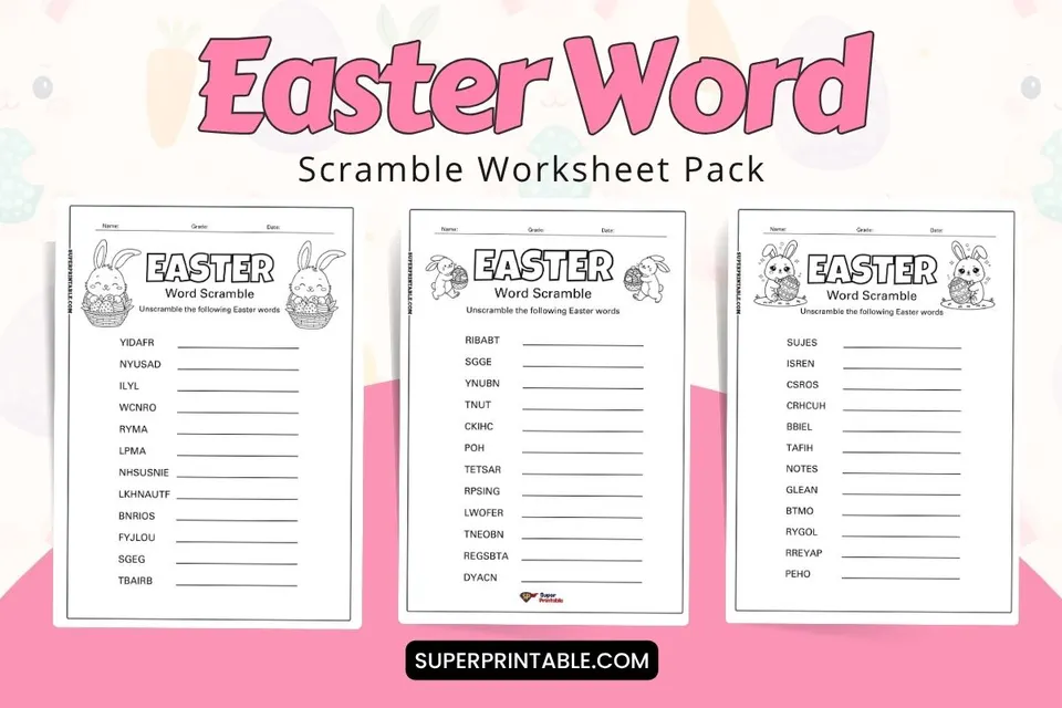 Easter Word Scramble Worksheet Feature Image