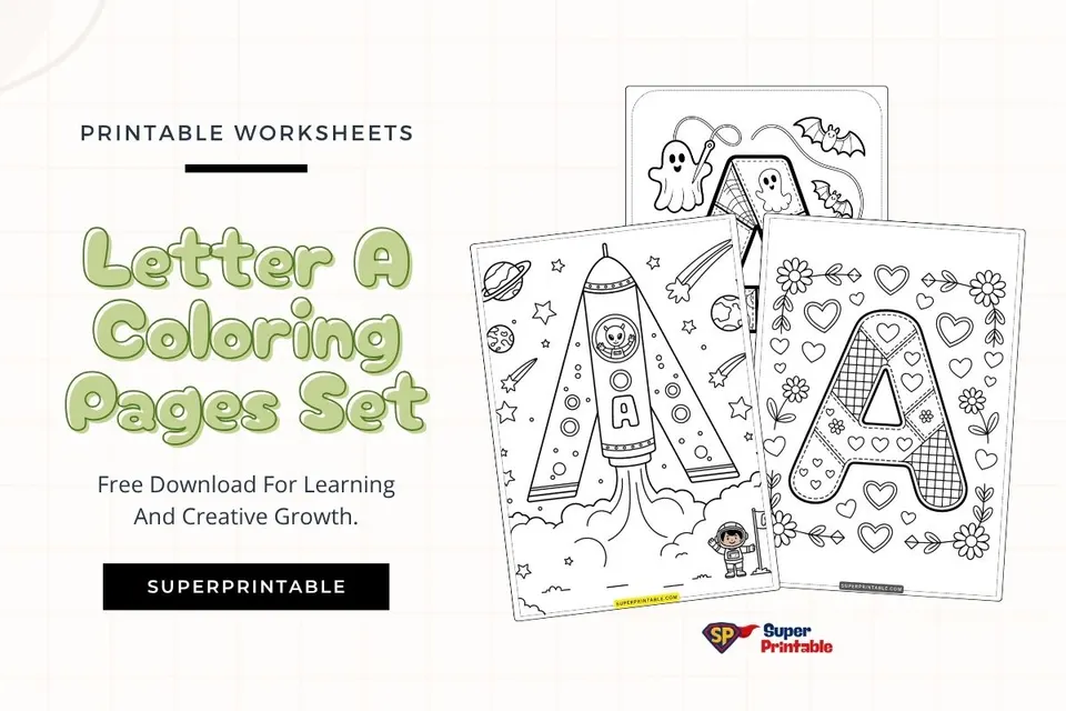 Letter A Coloring Pages Set Feature Image