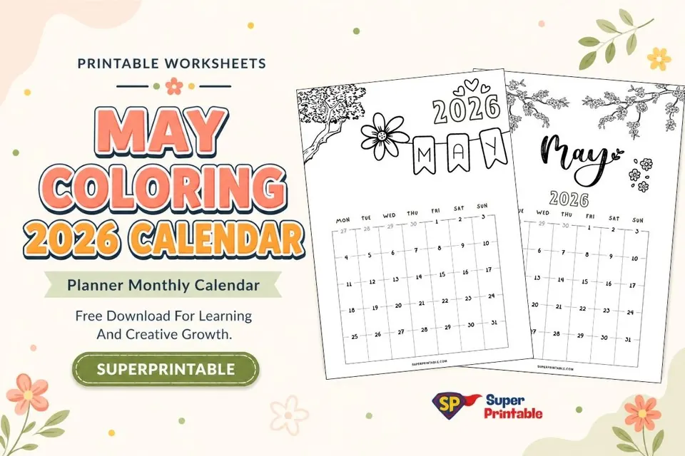 May Coloring 2026 Planner Monthly Calendar Feature Image