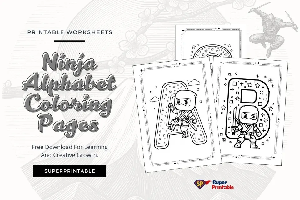 Ninja Alphabet Coloring Pages Feature Image