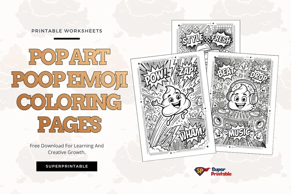 Pop Art Poop Emoji Coloring Pages Feature Image