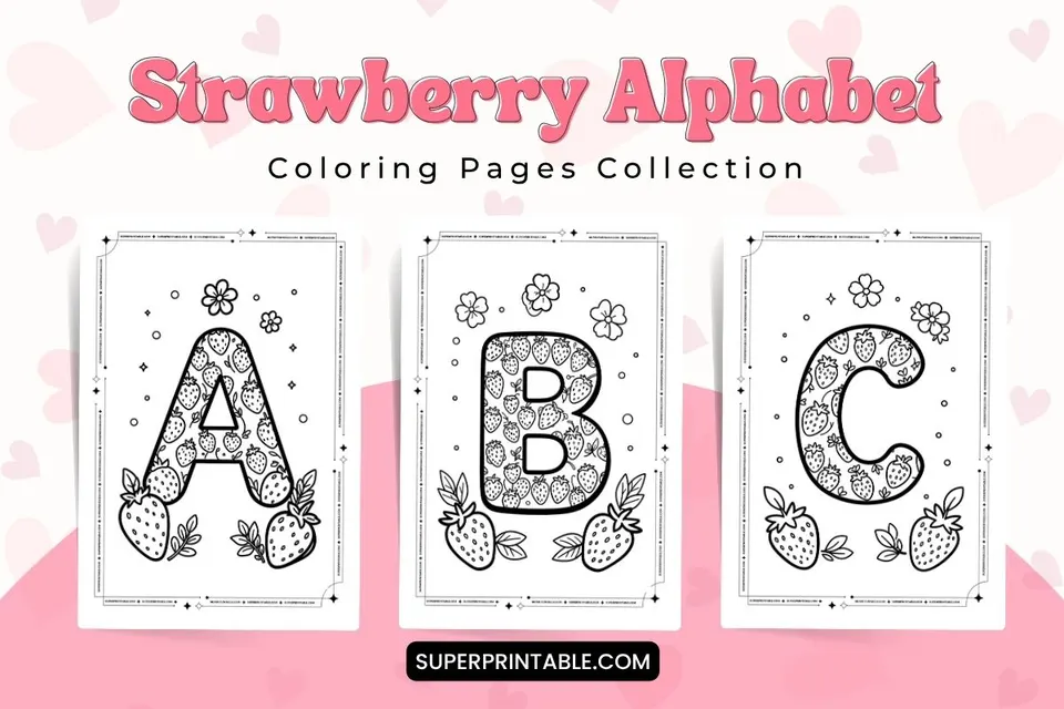 Strawberry Alphabet Coloring Pages Feature Image