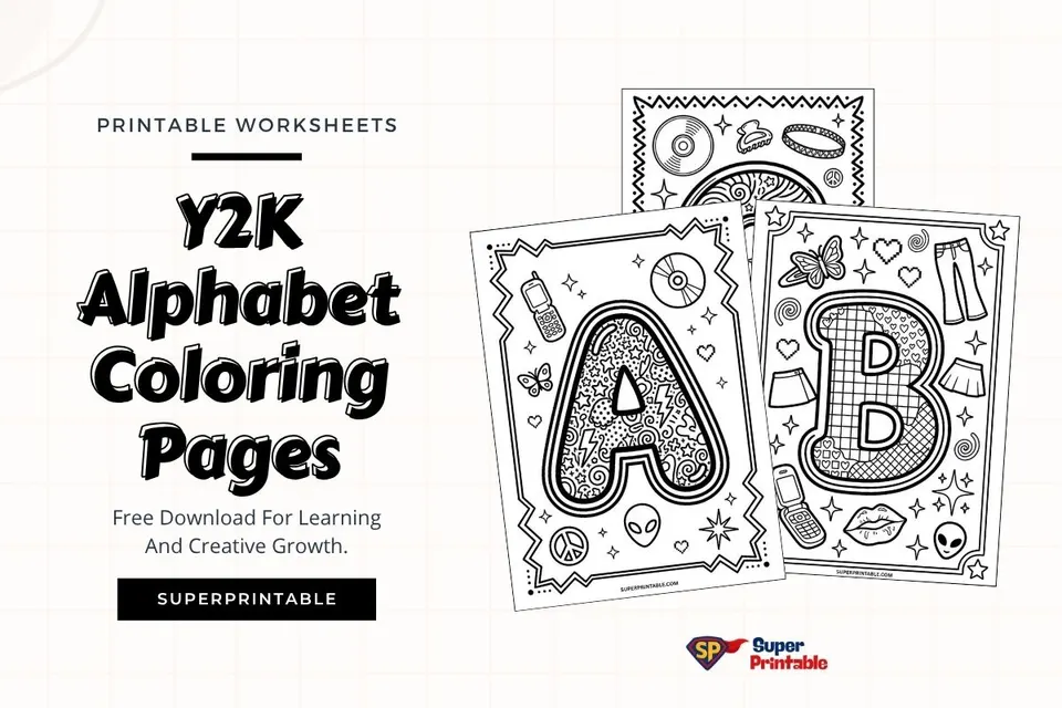 Y2K Alphabet Coloring Pages Feature Image