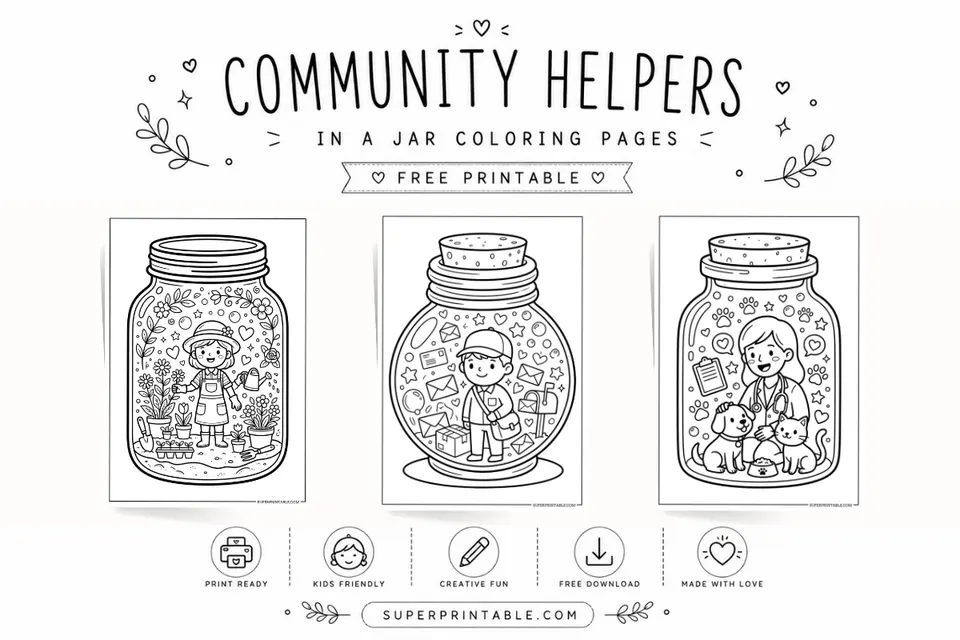 10+ Community Helpers In A Jar Coloring Pages Feature Image