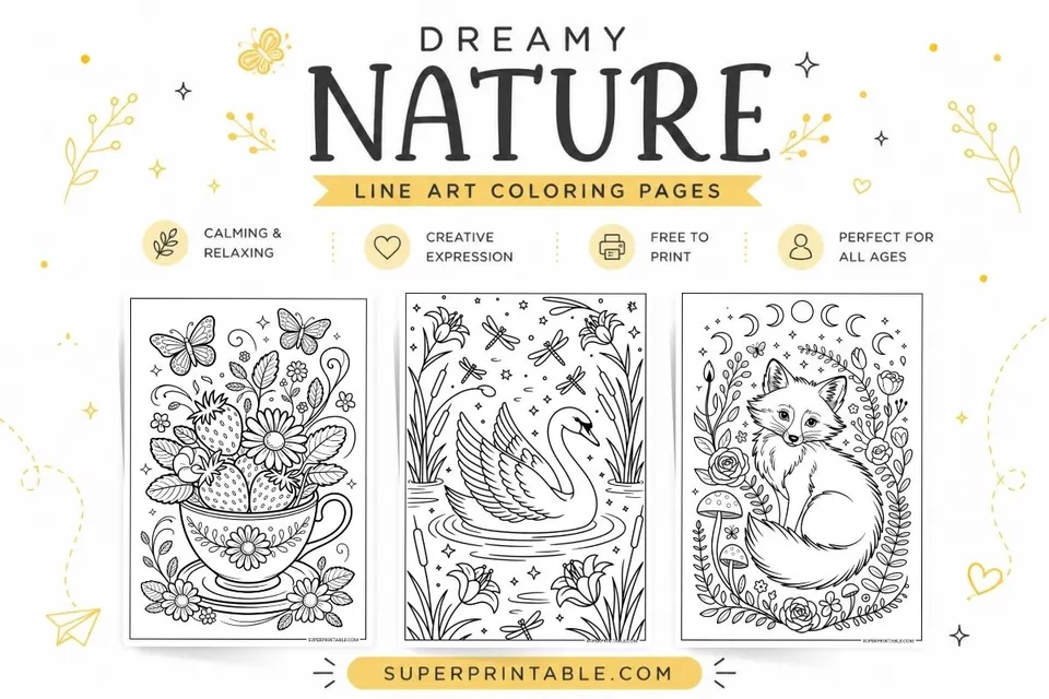 10+ Dreamy Nature Line Art Coloring Pages Feature Image