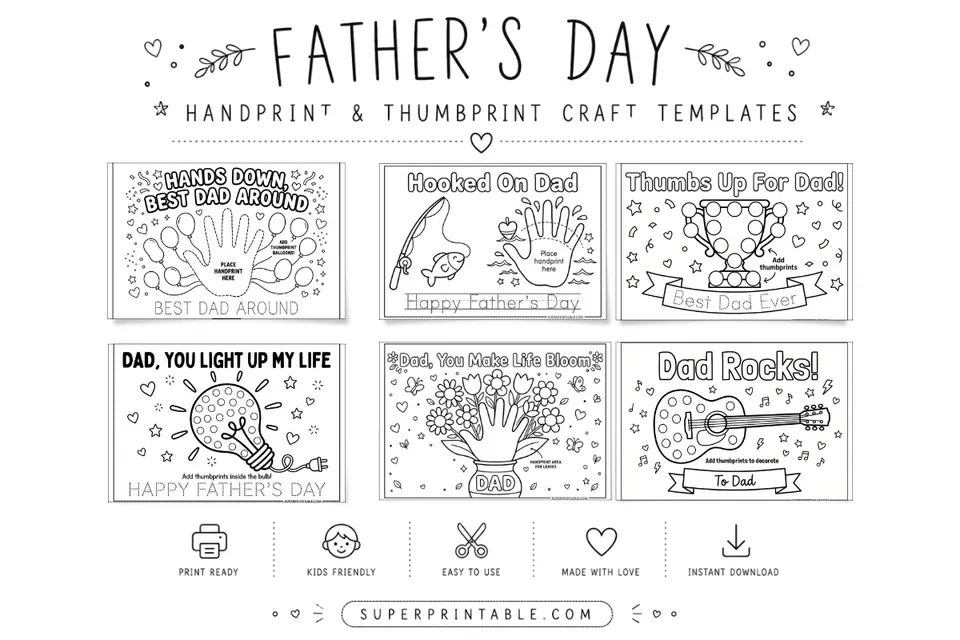 10+ Father's Day Handprint and Thumbprint Craft Template Feature Image