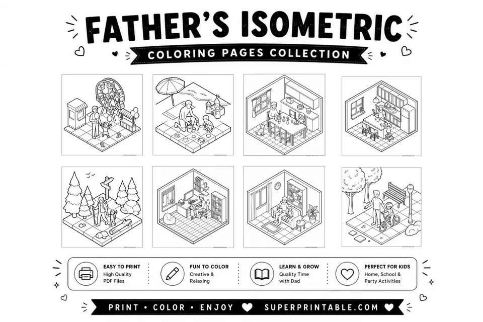 10+ Father's Isometric Coloring Pages Feature Image