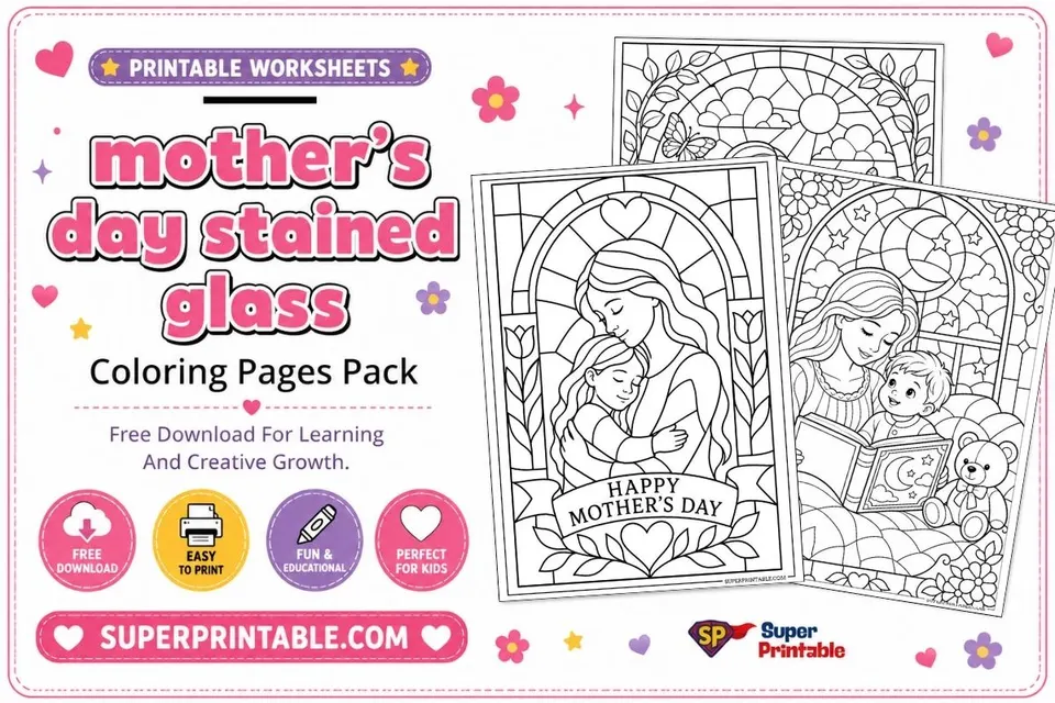 12+ Mother’s Day Stained Glass Coloring Pages Feature Image