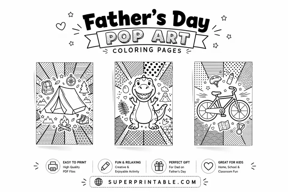 15+ Father's Day Pop Art Coloring Pages Feature Image