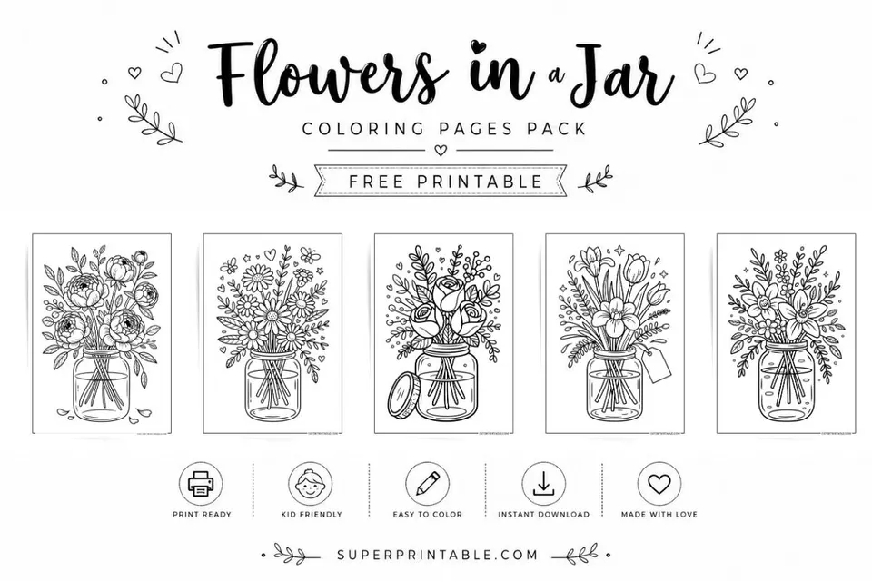 15+ Flowers In A Jar Coloring Pages Feature Image