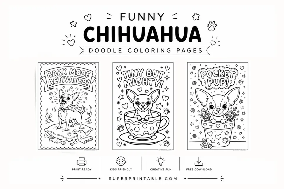 18+ Funny Chihuahua Doodle Coloring Pages Feature Image