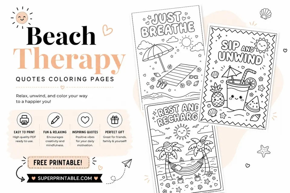 20 Beach Therapy Quotes Coloring Pages Feature Image