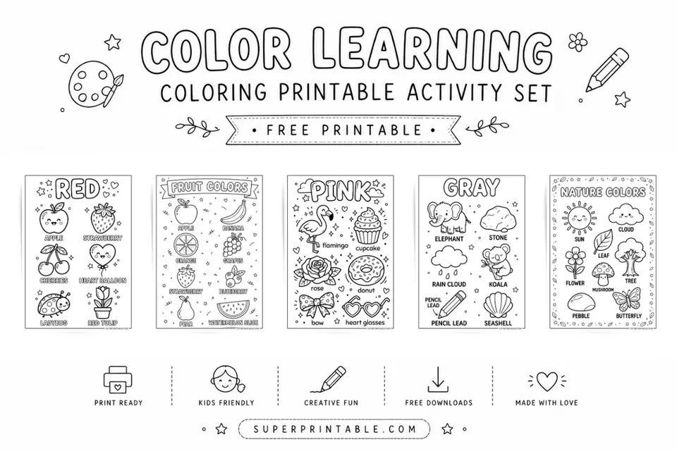 20 Color Learning Coloring Printable Activity Set Feature Image