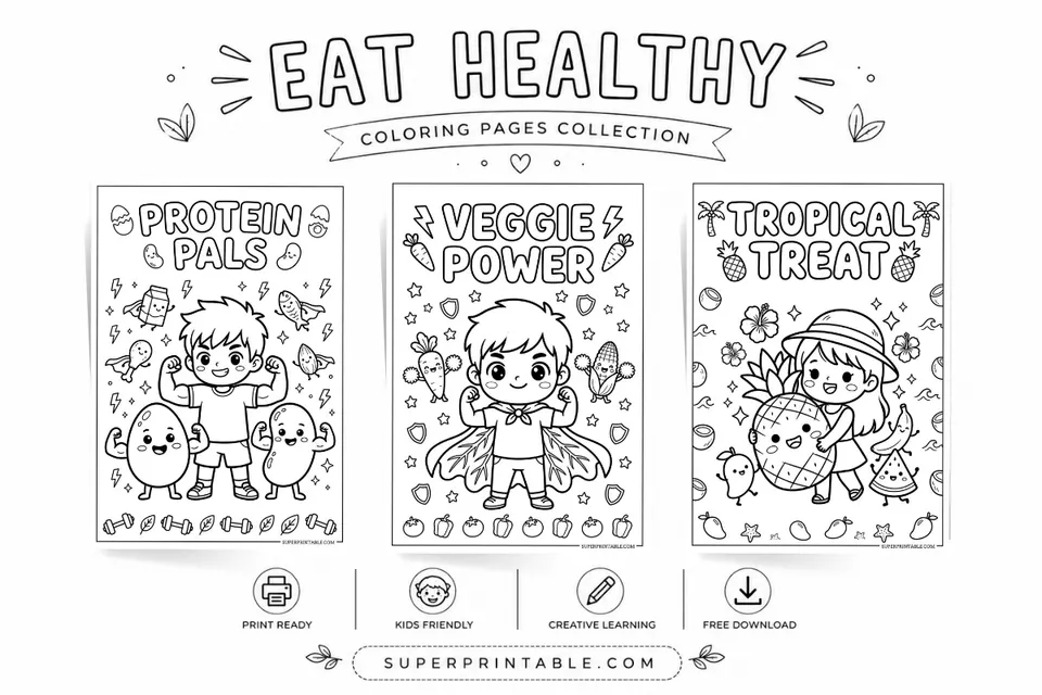 20 Eat Healthy Coloring Pages Feature Image