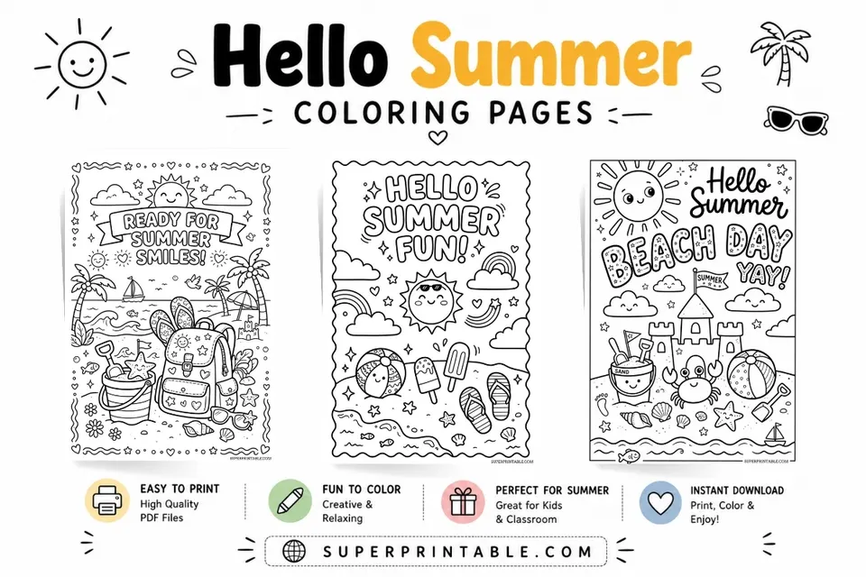 20 Hello Summer Coloring Pages Feature Image