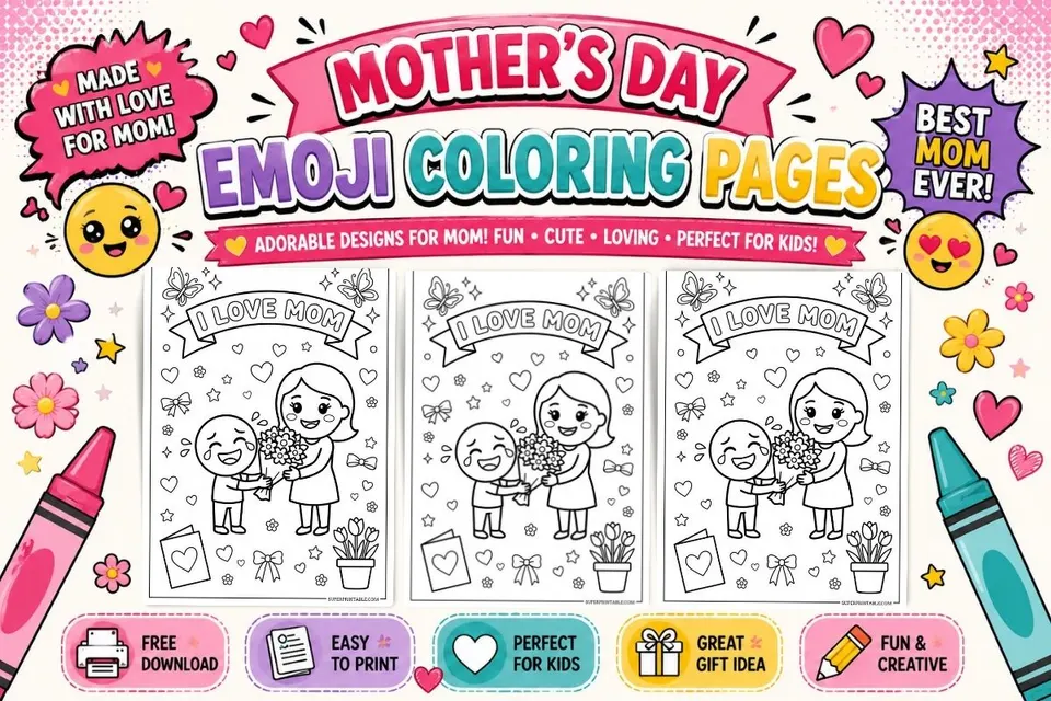 20 Mother's Day Emoji Coloring Pages Feature Image